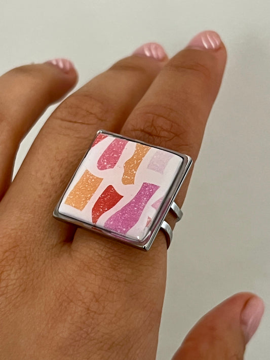 Anillo maxi terrazo plateado