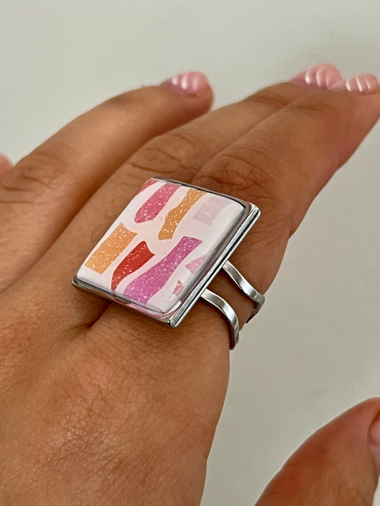 Anillo maxi terrazo plateado