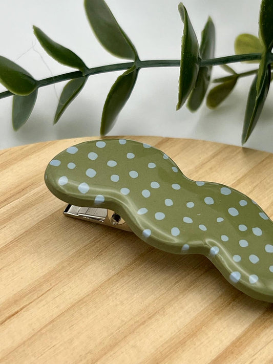 Pasador lunares caqui y azul