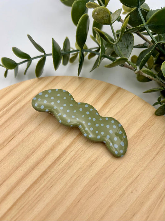 Pasador lunares caqui y azul